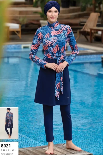 Maresiva Kadın Uzun Kollu Likralı Tam Kapalı Tesettür Mayo 8021 Koyu Lacivert