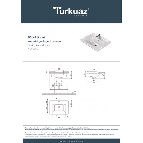 Turkuaz Cerastyle Kapadokya Etajer Uyum Damlalık Lavabo 65x48 cm - 5