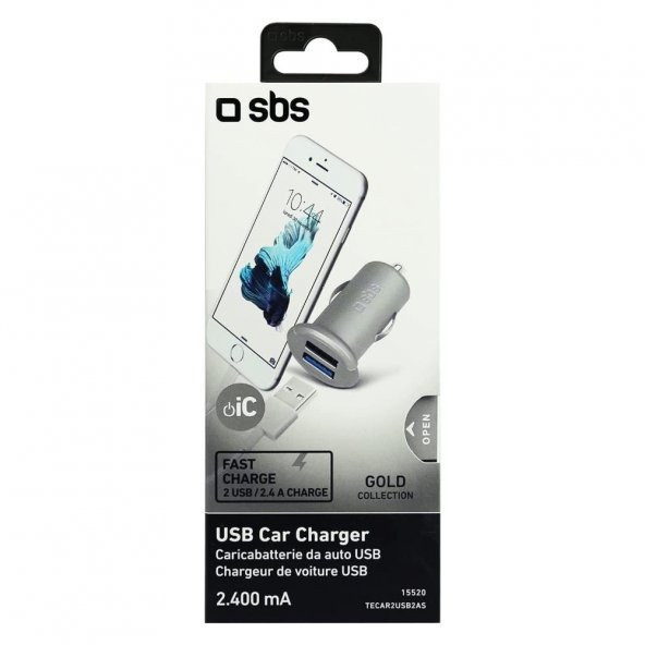 SBS 15520 TECAR2USB2AS 5 W ÇİFT USB ÇIKIŞLI ÇAKMAKLIĞA TAKILAN ARAÇ ŞARJ CİHAZI GRİ