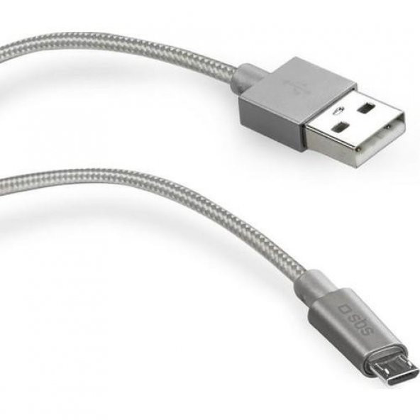 SBS 26304 TECABLEMICROBS MİKRO USB METAL ÖRGÜLÜ VERİ VE ŞARJ KABLOSU 1 MT. GRİ