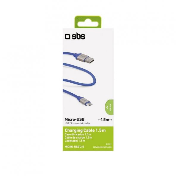 SBS 31537 TECABLEMICROFLUOB FLAT SİLİKON MİCRO USB DATA VE ŞARJ KABLOSU