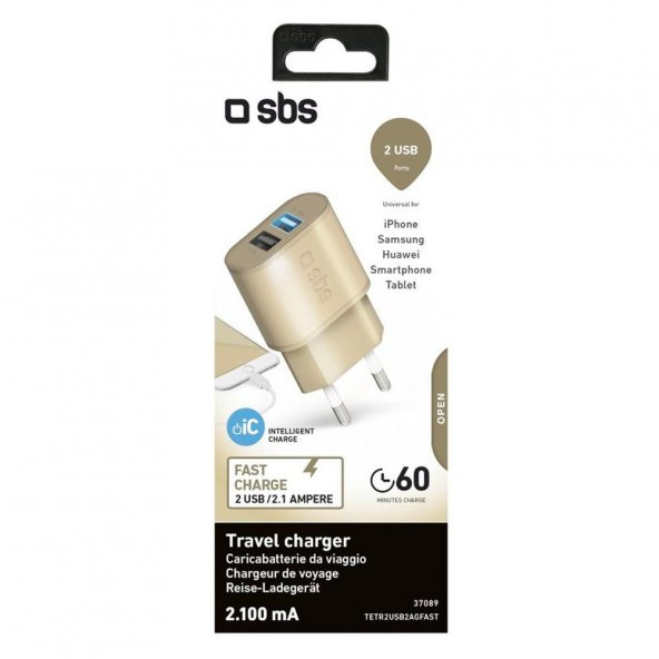 SBS 37089 TETR2USB2AGFAST USB ÇIKIŞLI 2.1A HIZLI ŞARJ ÖZELLİKLİ ŞARJ CİHAZI GOLD