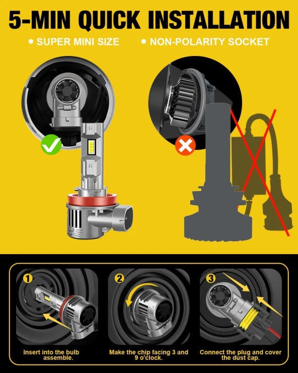 Fahren H11/H9/H8 New Forenner 120W 26000 Lümen 6500K Mini Boy LED Ampül - 5