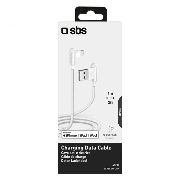 SBS 46203 TECABLE90LIGK 90 DERECE DÖNÜŞ LİPHTNİNG APPLE ŞARJ KABLOSU BEYAZ