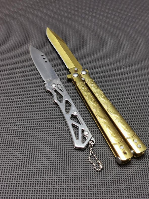 BİLTEK SHOP 2li Gold Renk Kelebek ve Kamp Çakı Seti