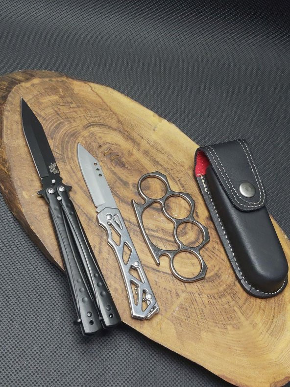 BİLTEK SHOP 21 cm Siyah Kelebek Paslanmaz Çelik Çakı Seti