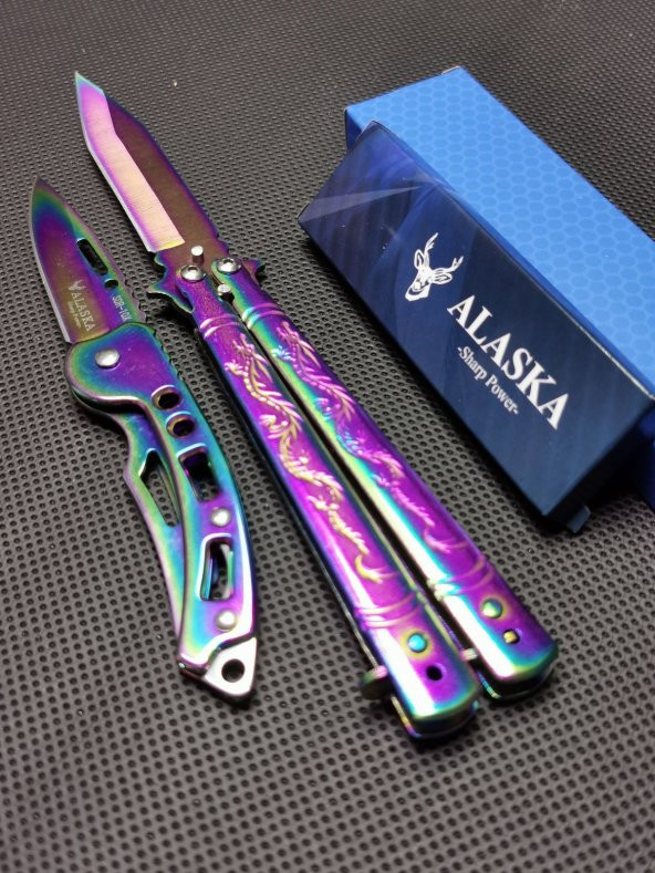 BİLTEK SHOP 21cm Gökkuşağı Renk Kello ve Alaska Kamp Çakı seti