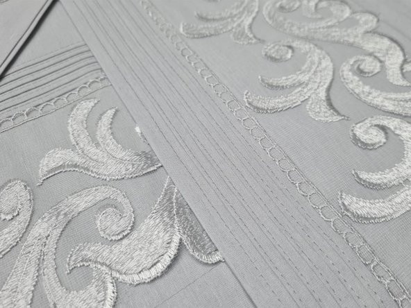 Çeyiz Diyarı Fransız Güpürlü Nervürlü Belinda Nevresim Takımı Gri - Resim 3