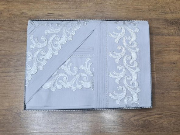 Çeyiz Diyarı Fransız Güpürlü Nervürlü Belinda Nevresim Takımı Gri ürün görseli