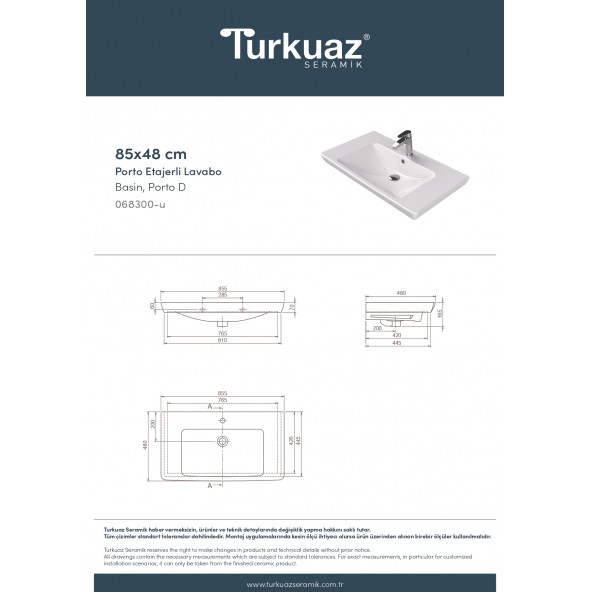 Turkuaz Cerastyle Turkuaz Porto D Etajerli Lavabo 85 cm (Derınlık 48 Cm) - 10