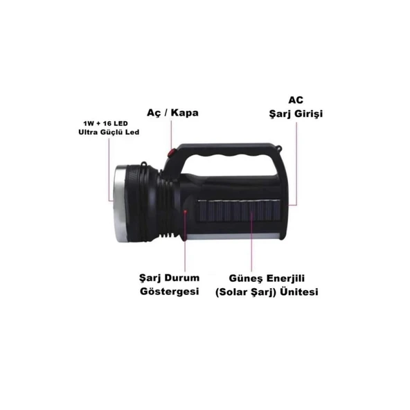 30 W SOLAR EL FENERİ, GÜNEŞ ENERJİLİ, PİLSİZ EL FENERİ - Resim 2