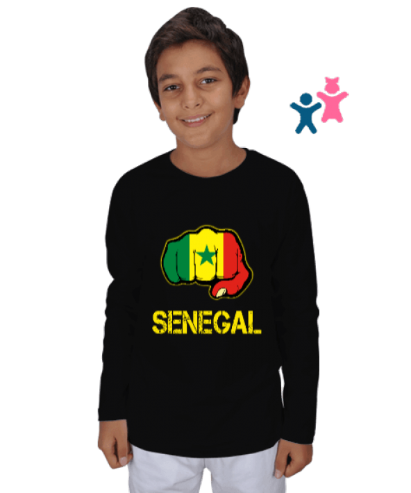 Senegal,Senegal Bayrağı,Senegal flag. Siyah Çocuk Unisex Uzunkollu