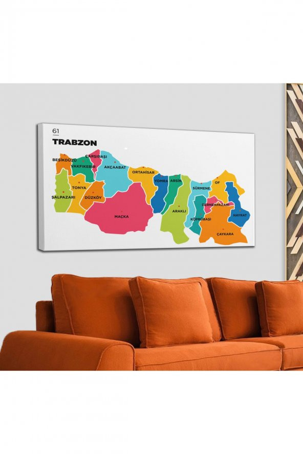 Trabzon İli ve İlçeler Haritası  Dekoratif Kanvas Tablo 1469 - 1