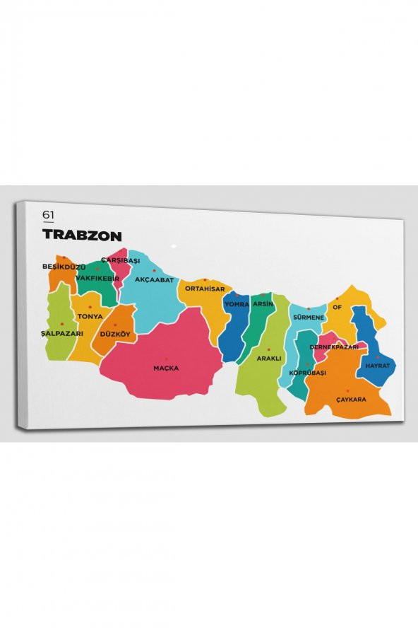 Trabzon İli ve İlçeler Haritası  Dekoratif Kanvas Tablo 1469 - 2