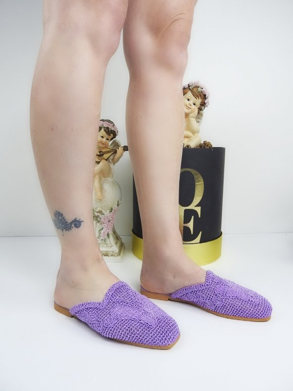 Sue Lila Hasır Işlemeli Önü Kapalı Terlik - Resim 2