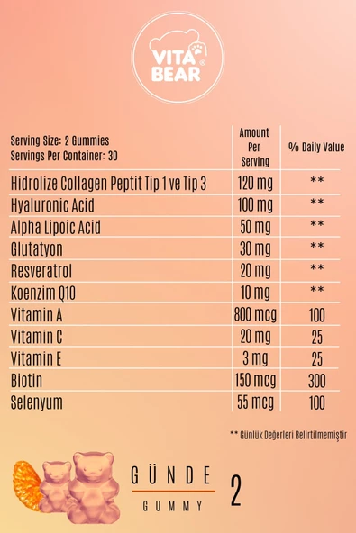 Vita Bear Beautiful Bear Cilt Vitamini 60 Adet Gummies - 3