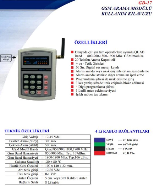 Electrosec GD -17 GSM Arama Modülü - 2