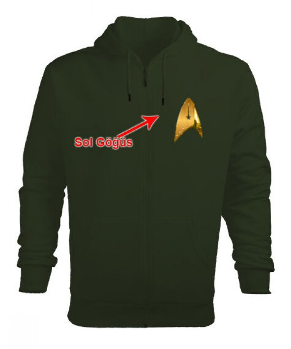 Star Trek - Uzay Yolu - V2 Haki Yeşil Erkek Kapşonlu Fermuarlı