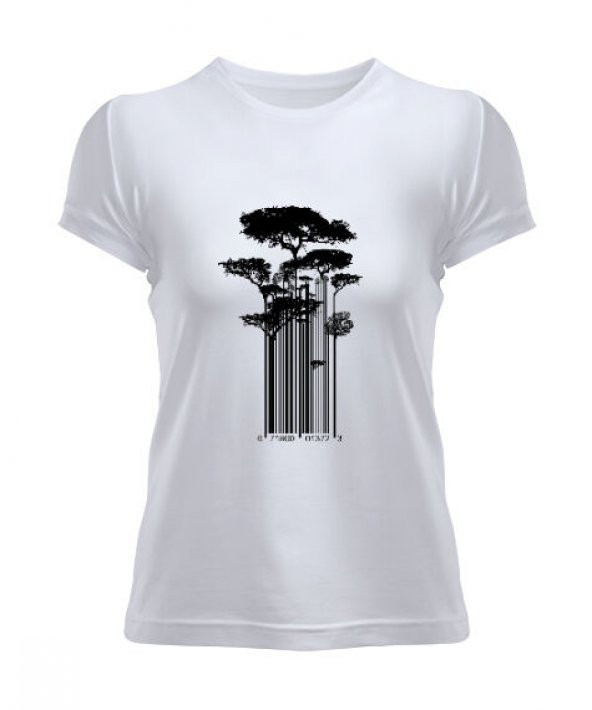 Barkod Ağaç - Barcode Trees illustration  Beyaz Kadın Tişört