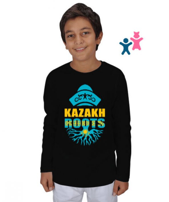 Kazakistan,Kazakhstan,Kazakistan Bayrağı,Kazakistan logosu,Kazakhstan flag. Siyah Çocuk Unisex Uzunkollu