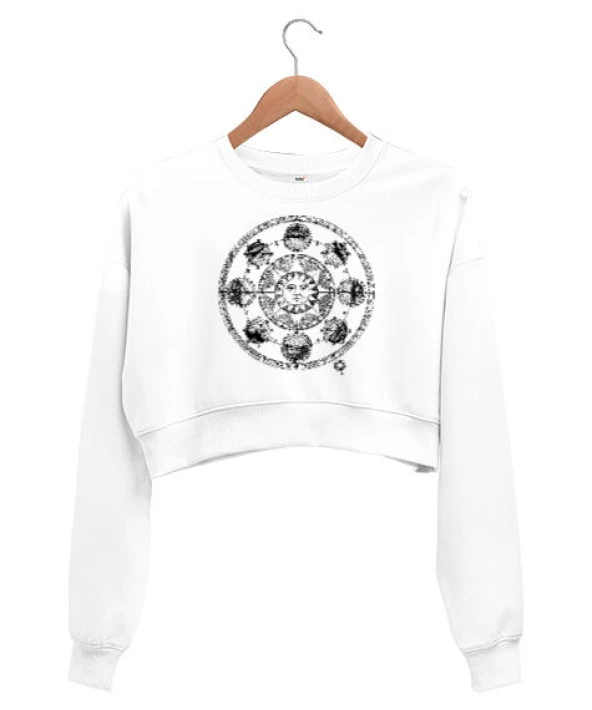 Vintage Horoscope Beyaz Kadın Crop Sweatshirt
