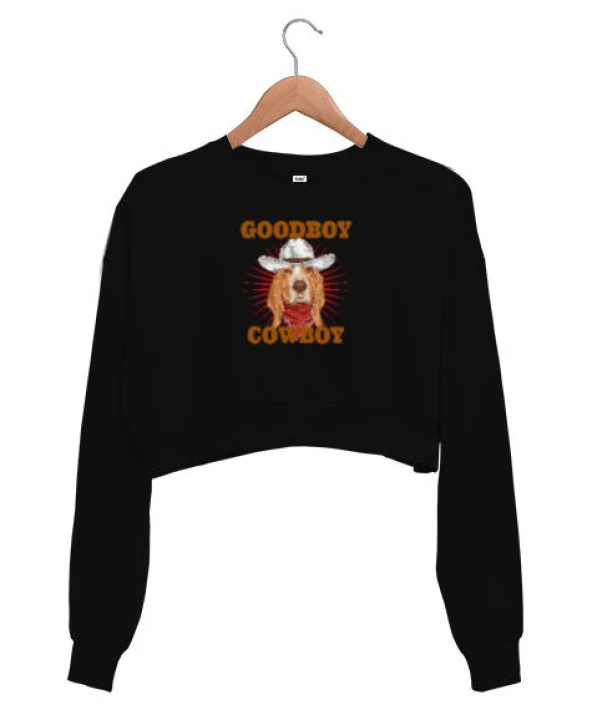 Good Boy - Cowboy Siyah Kadın Crop Sweatshirt