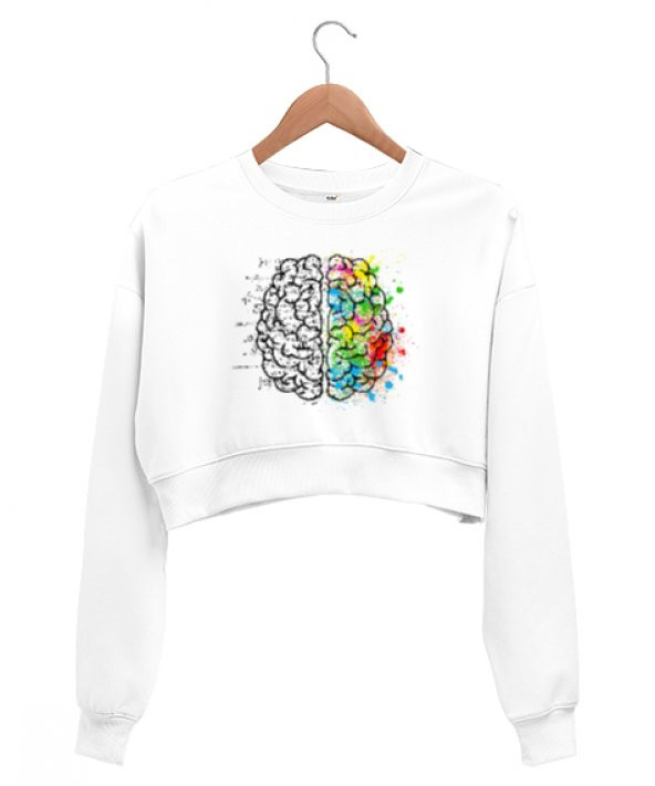 Brain - Beyin İşleyiş Beyaz Kadın Crop Sweatshirt