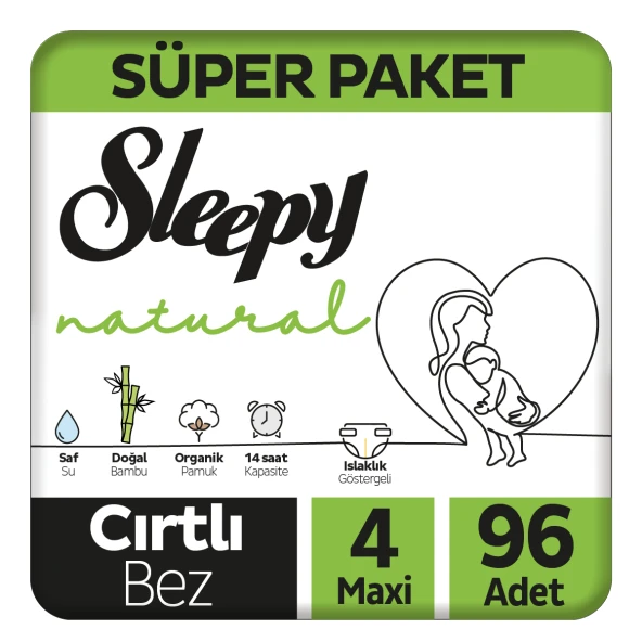Sleepy Natural Süper Paket Bebek Bezi 4 Numara Maxi 96 Adet