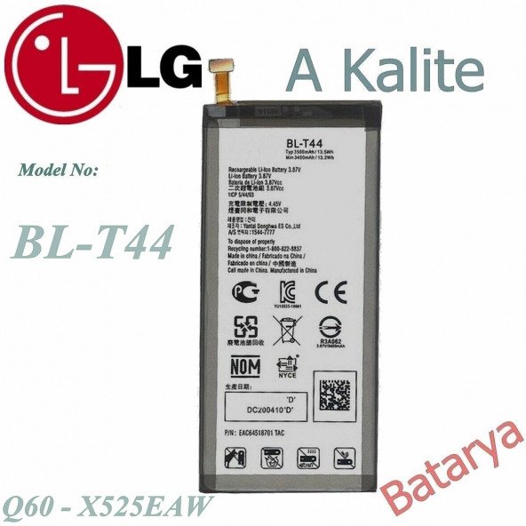 LG BL-T44 Batarya Q60  X525EAW Uyumlu Yedek Batarya