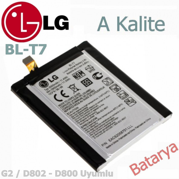 LG BL-T7 Batarya G2 Soketli D800 D802 Uyumlu Yedek Batarya