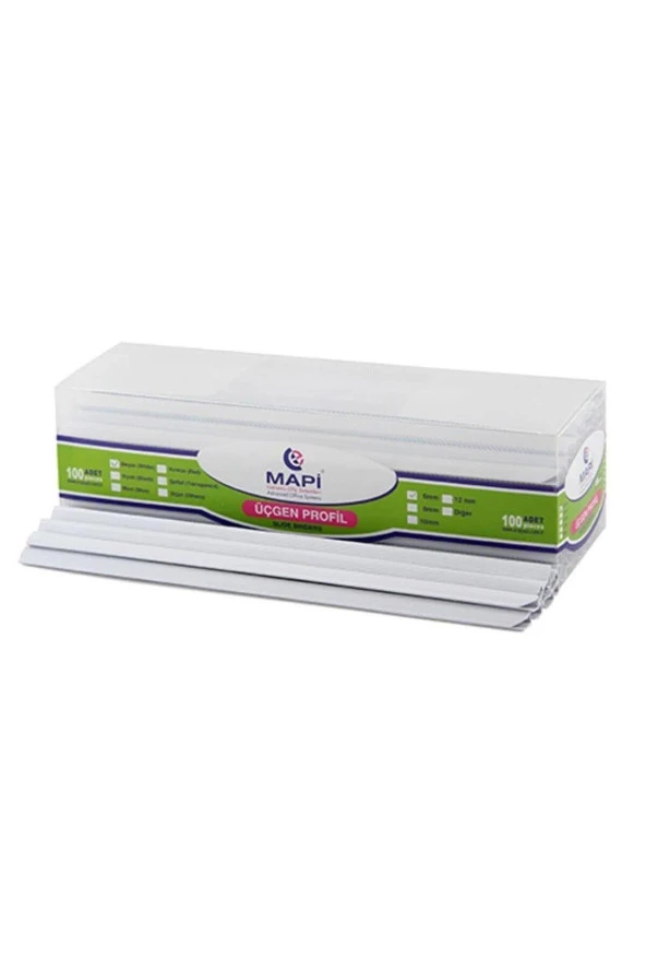 Mapi Profil Sırtlık Plastik Geniş Üçgen 90-120 Sayfa 12 MM Beyaz (100 Lü Paket)