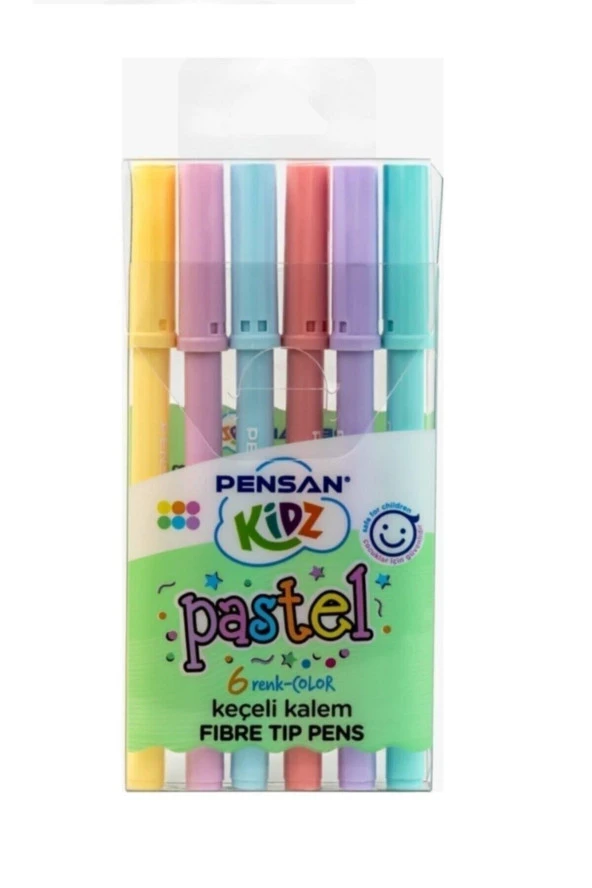 Pensan Keçeli Kalem 6 Renk Pastel Kesik Uç Keçeli Kalem
