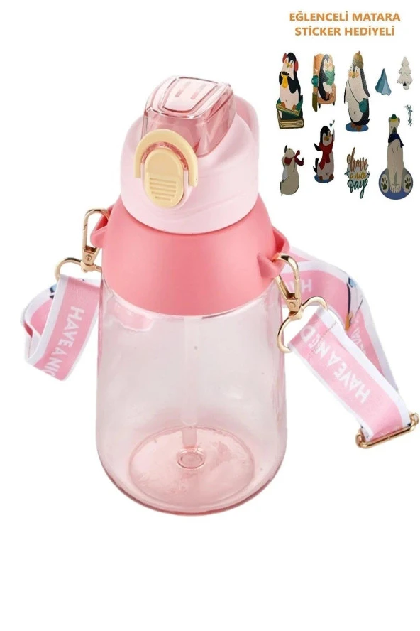 Vagonlife Boyun Askılı Pipetli Kilitli Kapak 800 Ml Okul Su Matarası (Karışık Renk 1 Adet) - 1