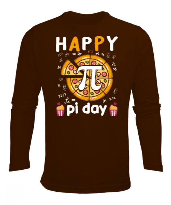 Happy Pi Day Pizza  Kahverengi Erkek Uzun Kol Yazlık Tişört