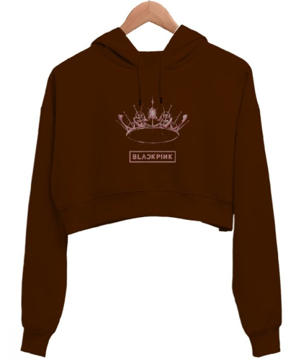 Blackpink The Album Crown Kahverengi Kadın Crop Hoodie Kapüşonlu Sweatshirt