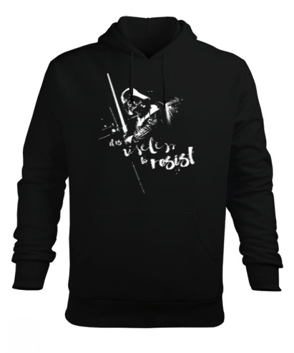 Direnmenin Faydası Yok - It Is Useless To Resist Darth Vader Baskılı Siyah Erkek Kapüşonlu Hoodie Sweatshirt