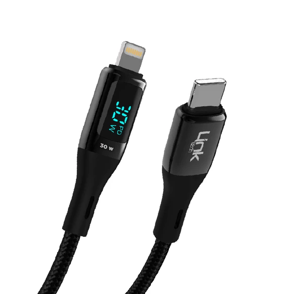 LinkTech K683 Dijital Göstergeli Type-C - Lightning 30W Data ve Şarj Kablosu 1mt
