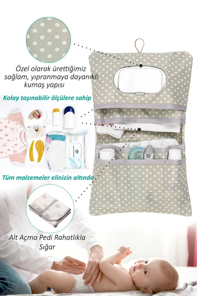 Anne Bebek Bakım Çantası Yenidoğan Alt Açma Değiştirme Düzenleyici Çantası Organizer Melis - 6