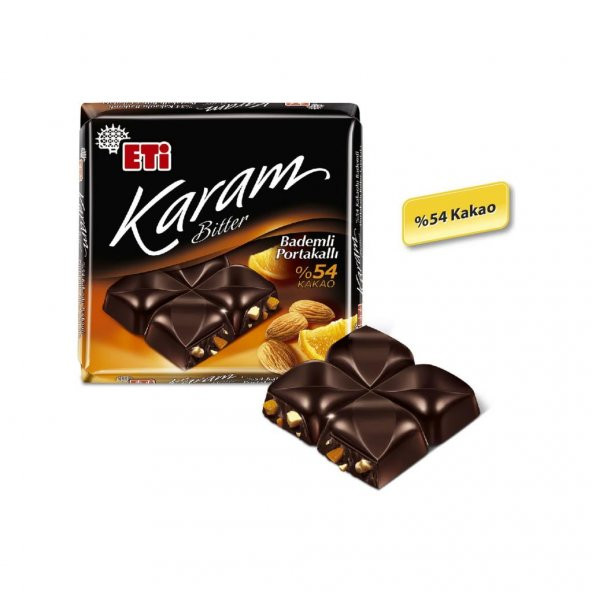 Eti Karam 54 Kakaolu Bademli Portakallı Bitter Çikolata 60 g x 10 Adet - 3