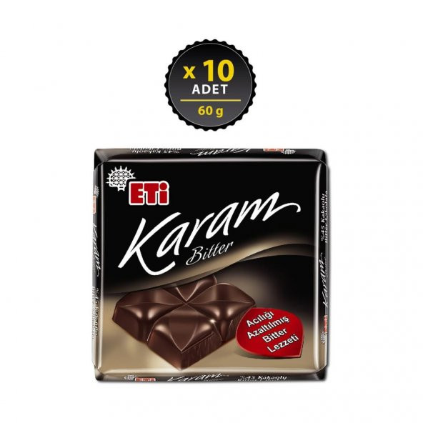 Eti Karam 45 Kakaolu Bitter Çikolata 60 g x 10 Adet