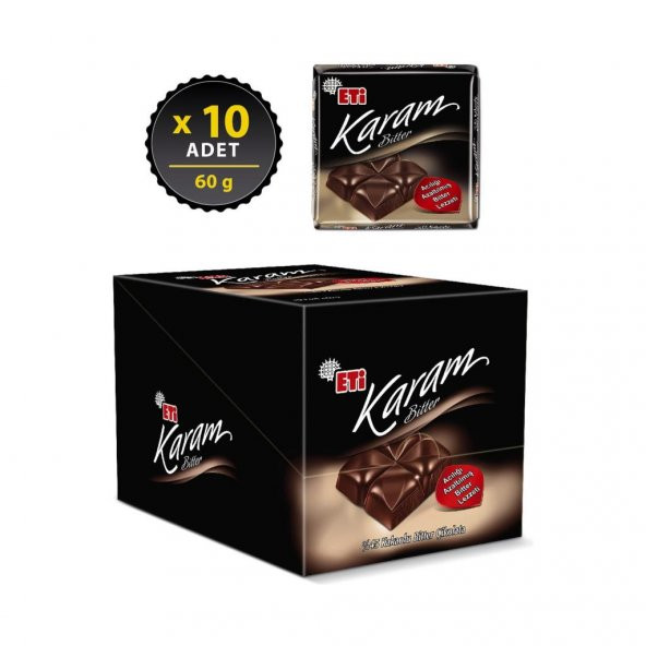 Eti Karam 45 Kakaolu Bitter Çikolata 60 g x 10 Adet - 2