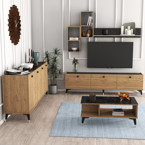 Moxen Mobilya Mtsk2 Mira Tv Ünitesi Raflı Dolaplı Orta Sehpası Ve Konsol Takımı - 3