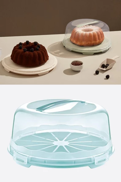 Flosoft Kek Pasta Börek Saklama Kabı, Kilitli Borcam Taşıma Fanusu 34cm Büyük Boy - 3