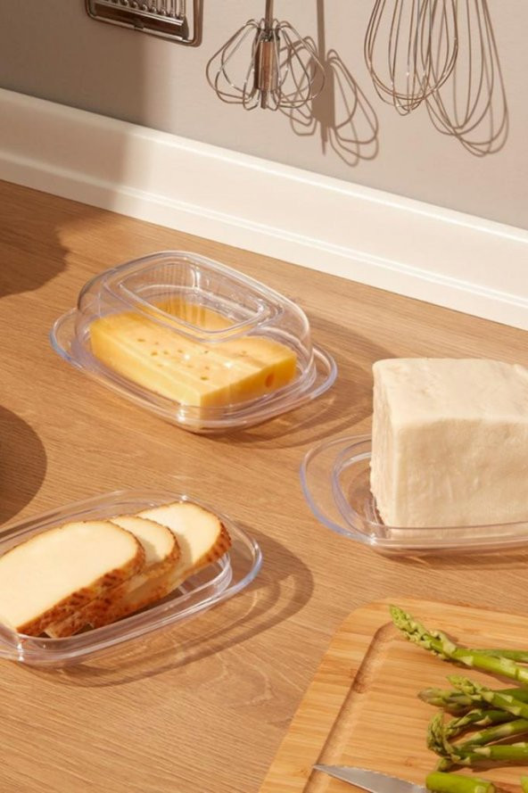 Flosoft Kapaklı Mika Kahvaltılık, Peynir Tereyağ Saklama ve Sunum Kabı 2’li Set - 3