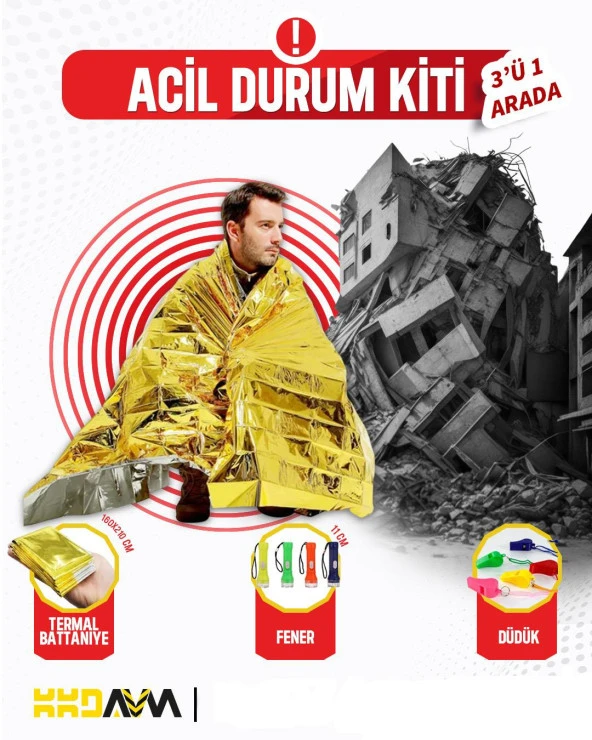 Acil Durum Kiti 3 ' ü 1 Arada Termal battaiye , Fener , Düdük