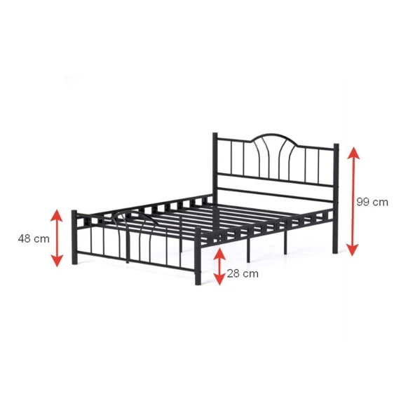 Bella Çift Kişilik Ferforje Tarz Metal Karyola 140x190 Siyah - 4