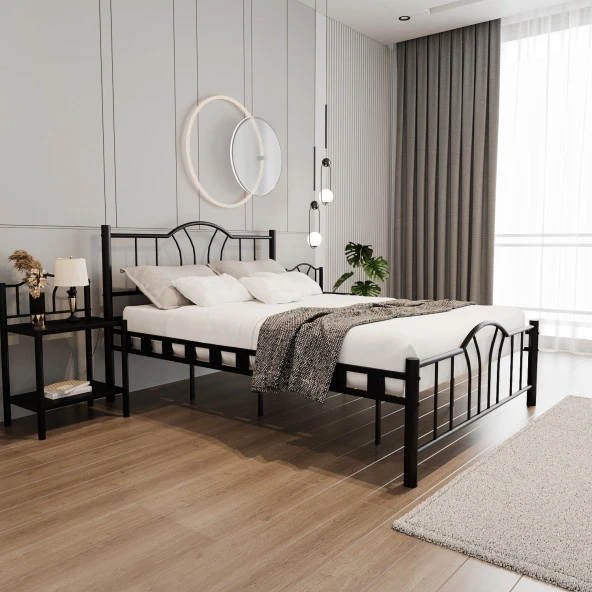 Bella Çift Kişilik Ferforje Tarz Metal Karyola 140x190 Siyah - 1