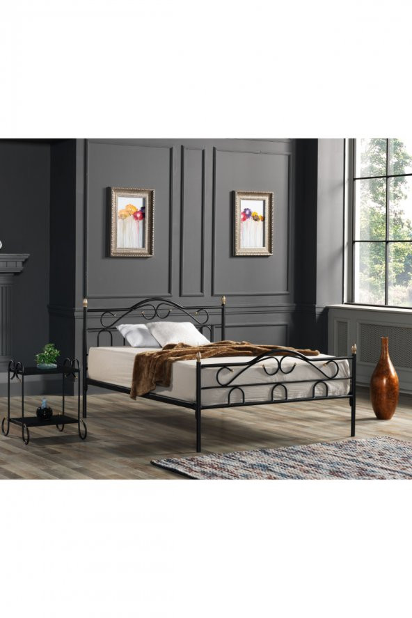 Truva Çift Kişilik Başlıklı Yatak Odası Ferforje Metal Karyola 180x200 Ölçülü - 1