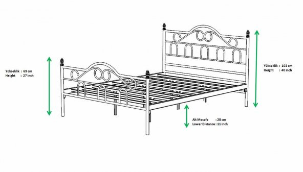 Truva Çift Kişilik Başlıklı Yatak Odası Ferforje Metal Karyola 180x200 Ölçülü - 3