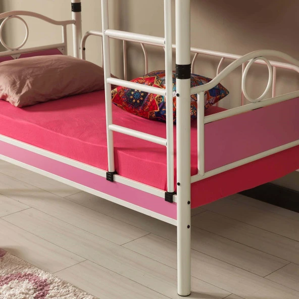 Zümrüt Bebek Çocuk Odası Ahşap Başlıklı Metal Ranza ve Karyola 80x160 Yatak Ölçülü